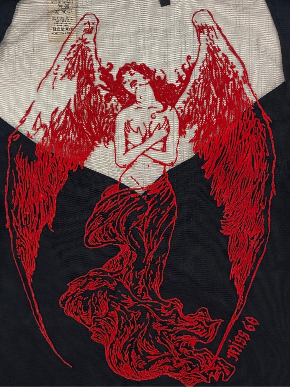 RARE Y2K Miss Sixty Fallen Angel Mesh Long Sleeve Top - Picture 2 of 9